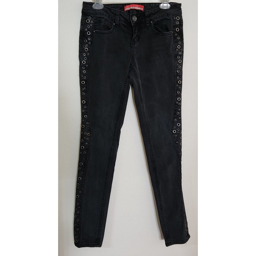 Zana Di Jeans Black Biker Stretch Side Metal Rivets Small Women Size 9